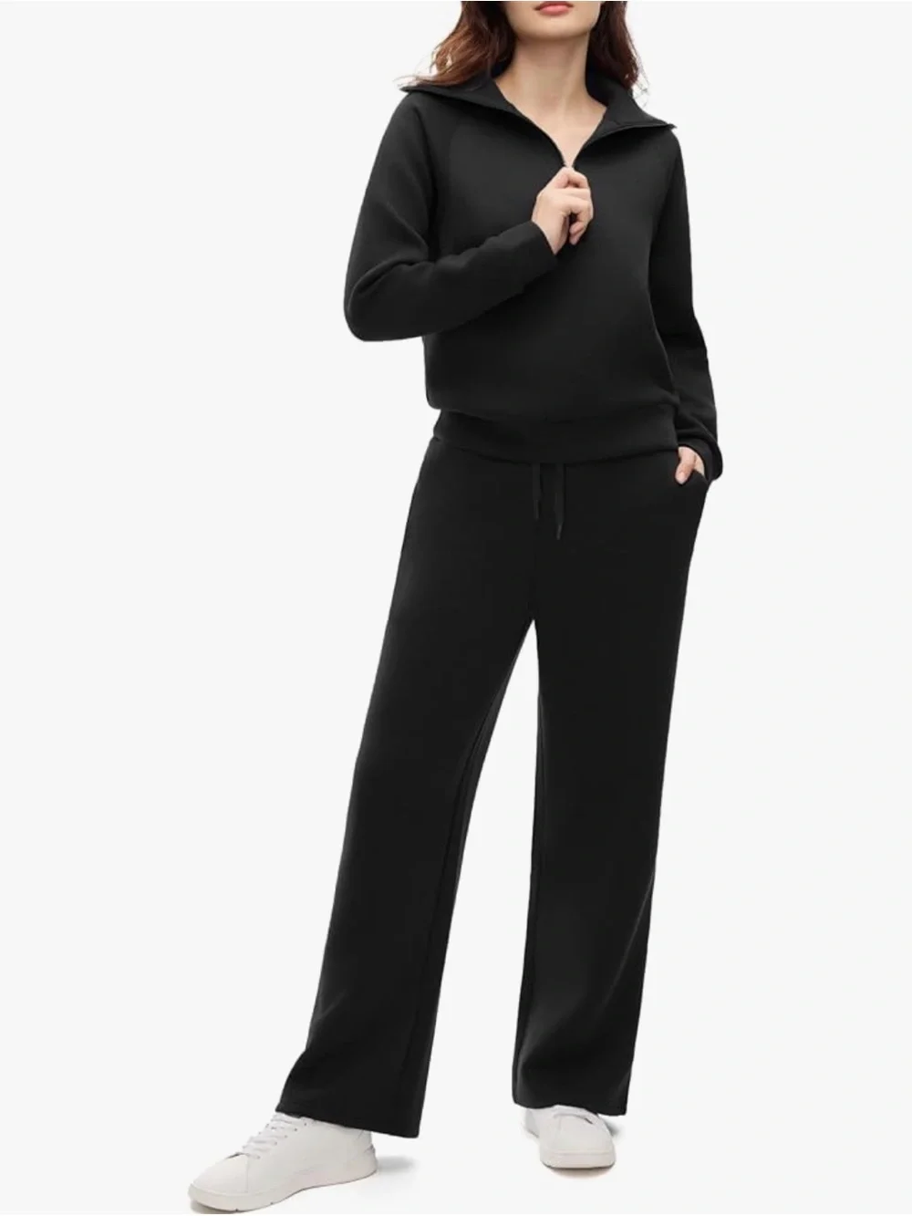 Amazon Black Quarter Zip Pull-Over and Wide-Leg Pull-On Track Pants Set - Picture 1 of 9
